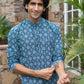 The Navy Blue All-Over Floral Print Short Kurta