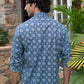 The Navy Blue All-Over Floral Print Short Kurta