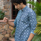 The Navy Blue All-Over Floral Print Short Kurta