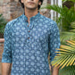 The Navy Blue All-Over Floral Print Short Kurta
