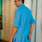 The Powder Blue Colour Long Kurta In Woven Dobby Cotton