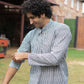 The White And Black Tribal Stripe Print Short Kurta