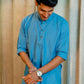 The Powder Blue Colour Long Kurta In Woven Dobby Cotton