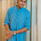 The Powder Blue Colour Long Kurta In Woven Dobby Cotton