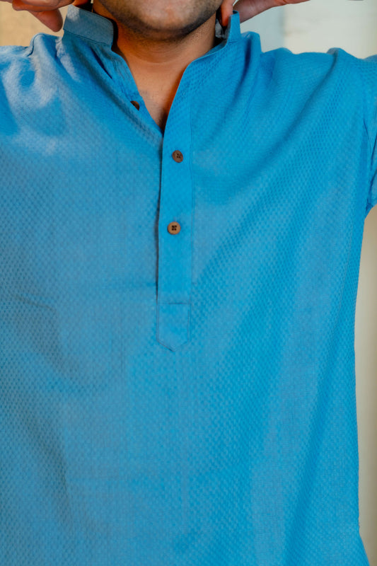 The Powder Blue Colour Long Kurta In Woven Dobby Cotton