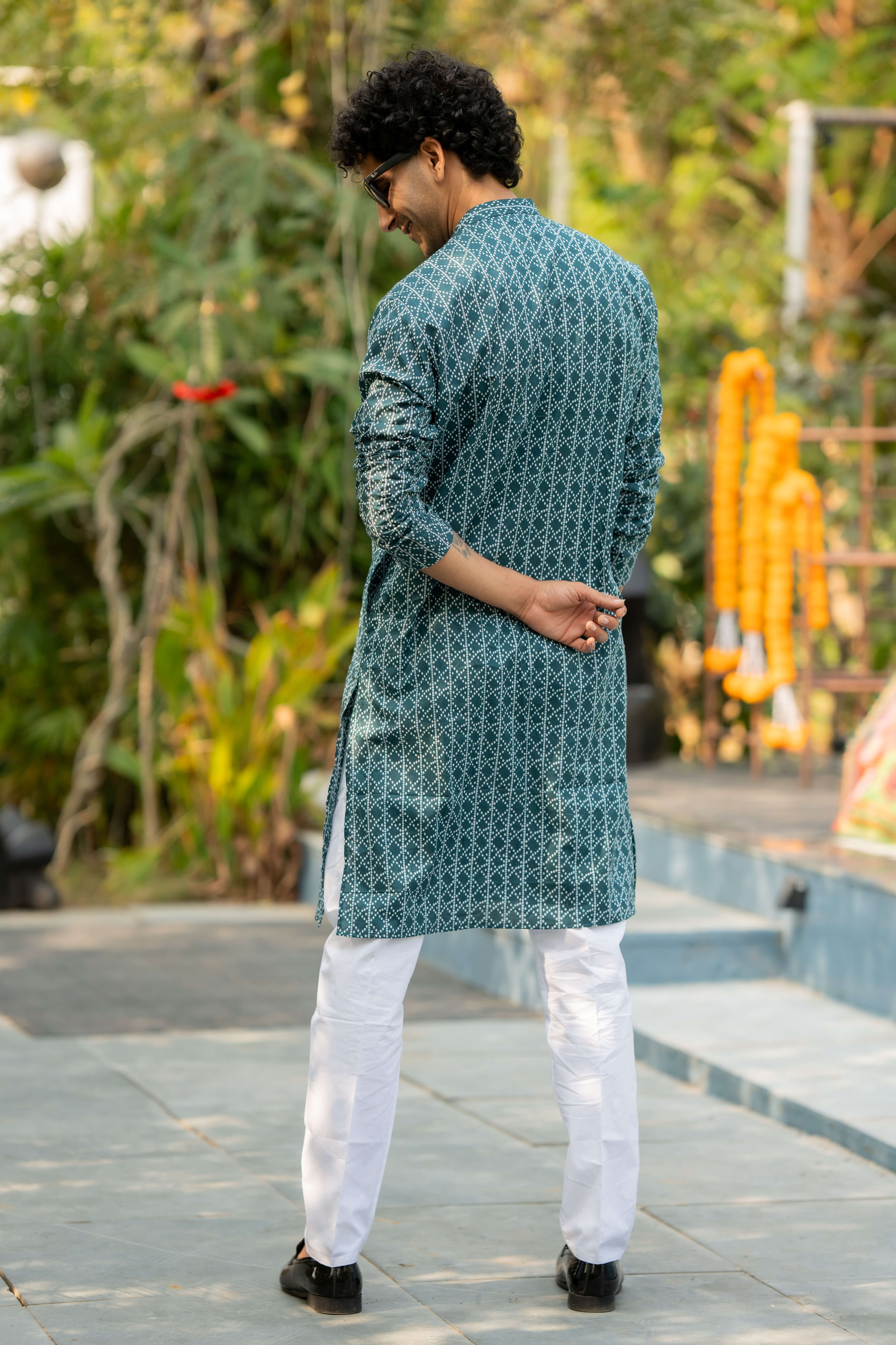 The Lagoon Green Long Kurta With Geometric Print