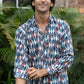 The Blue-White Abstract Geometric Print Kantha Work Shirt
