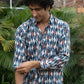 The Blue-White Abstract Geometric Print Kantha Work Shirt