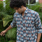 The Blue-White Abstract Geometric Print Kantha Work Shirt