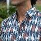 The Blue-White Abstract Geometric Print Kantha Work Shirt