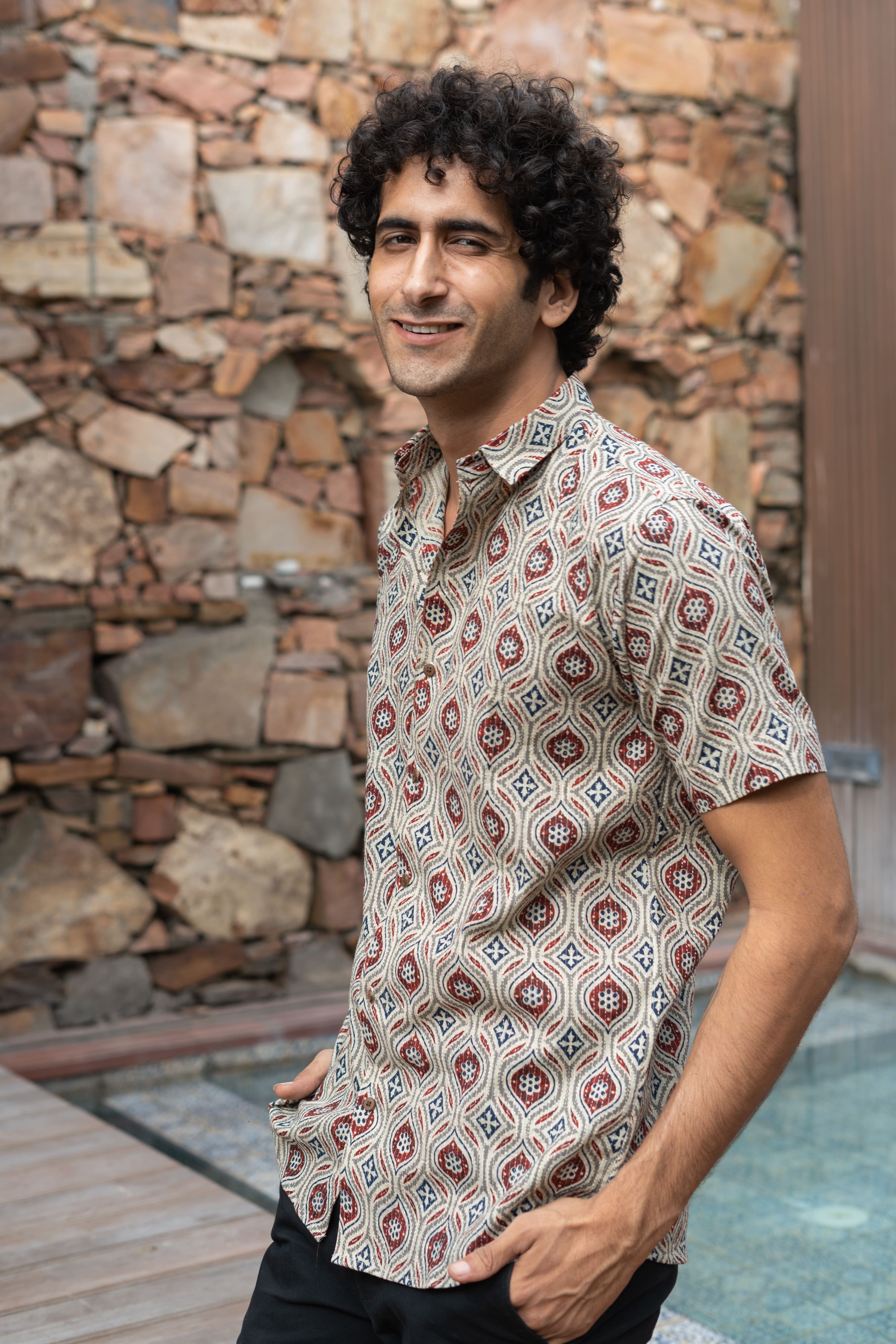 The Pale Tribal Print Kantha Work Half Sleeve Shirt
