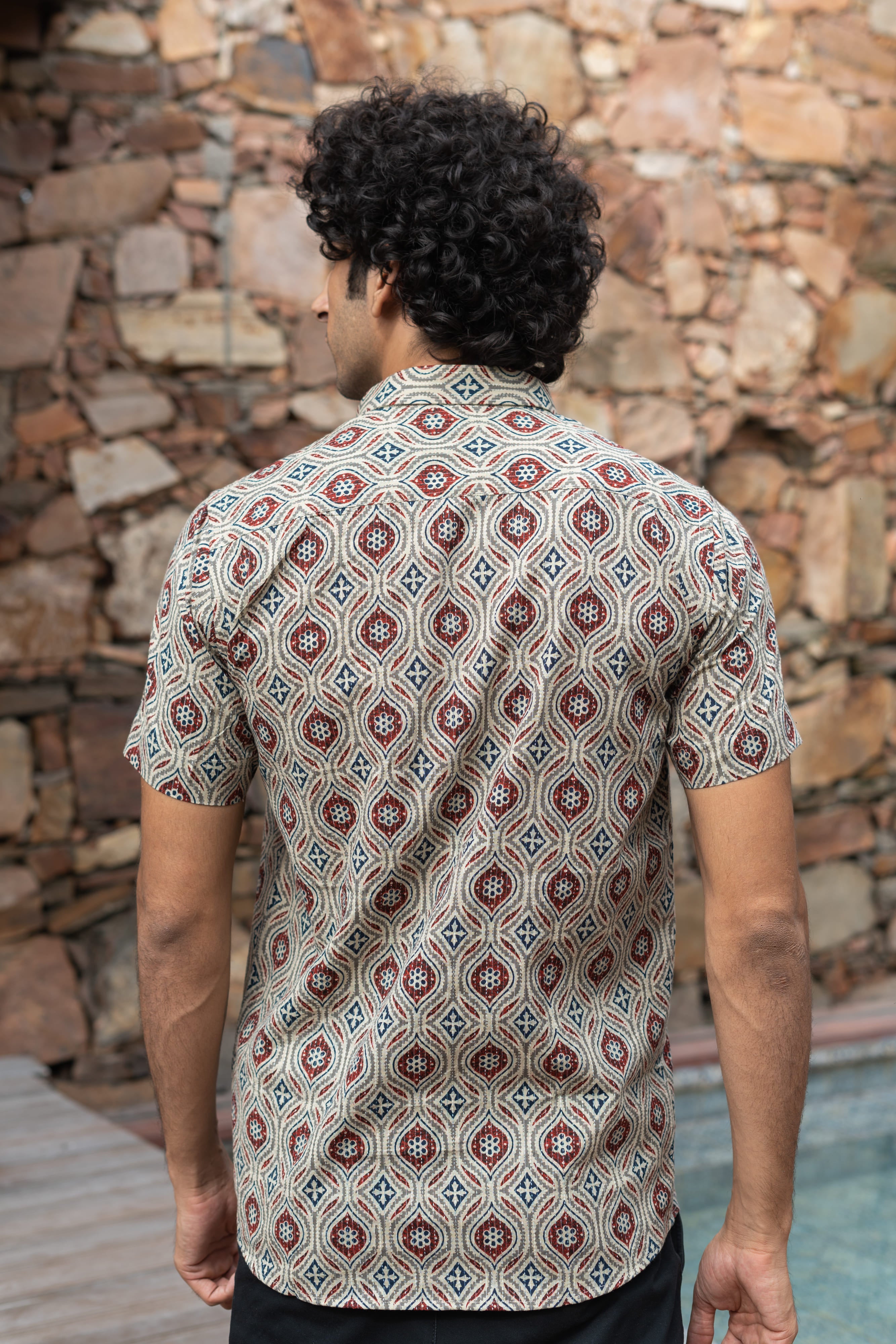 The Pale Tribal Print Kantha Work Half Sleeve Shirt