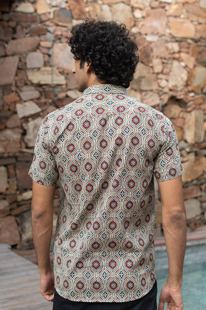 The Pale Tribal Print Kantha Work Half Sleeve Shirt