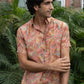 The Peach Color Half Sleeves All-Over Floral Print Party Shirt