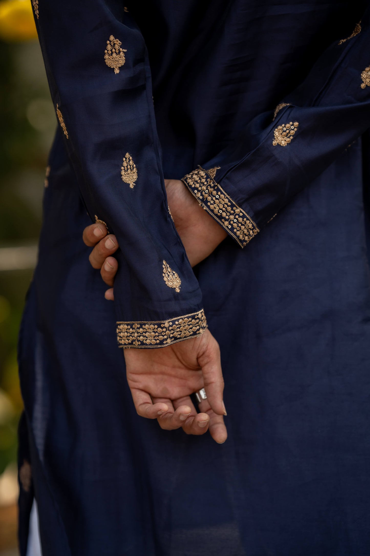 The Midnight Blue Long Kurta With Butti Embroidery And Sequins Work and Dupatta