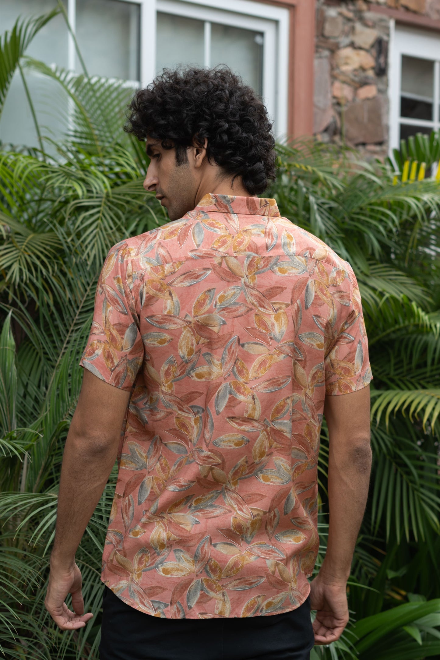 The Peach Color Half Sleeves All-Over Floral Print Party Shirt