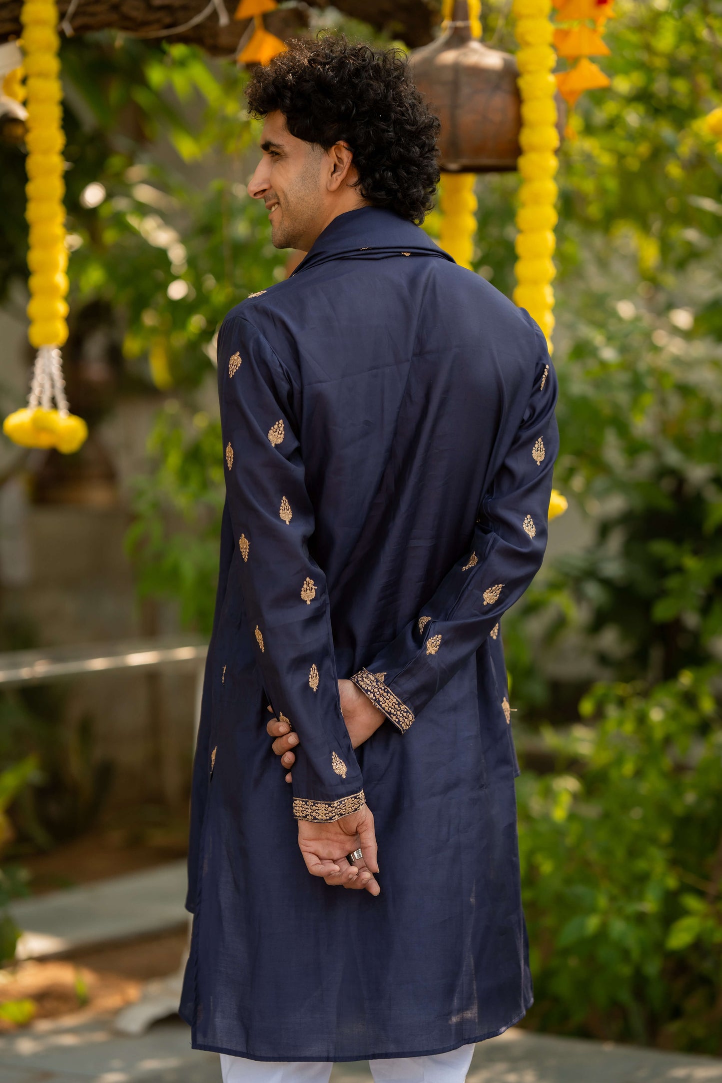 The Midnight Blue Long Kurta With Butti Embroidery And Sequins Work and Dupatta