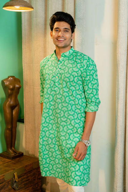 Indian Man Wearing Green Long Kurta