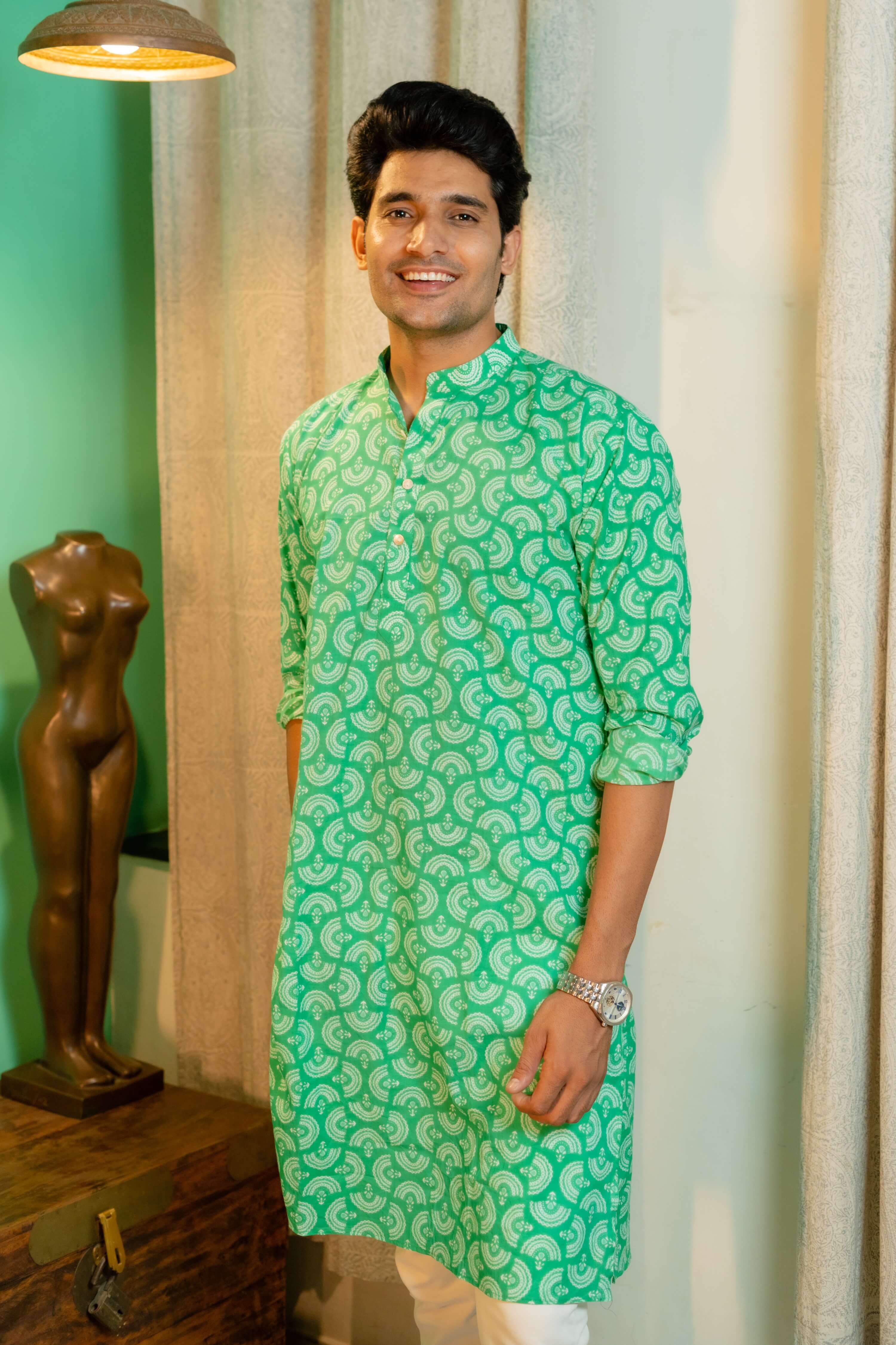 Indian Man Wearing Green Long Kurta