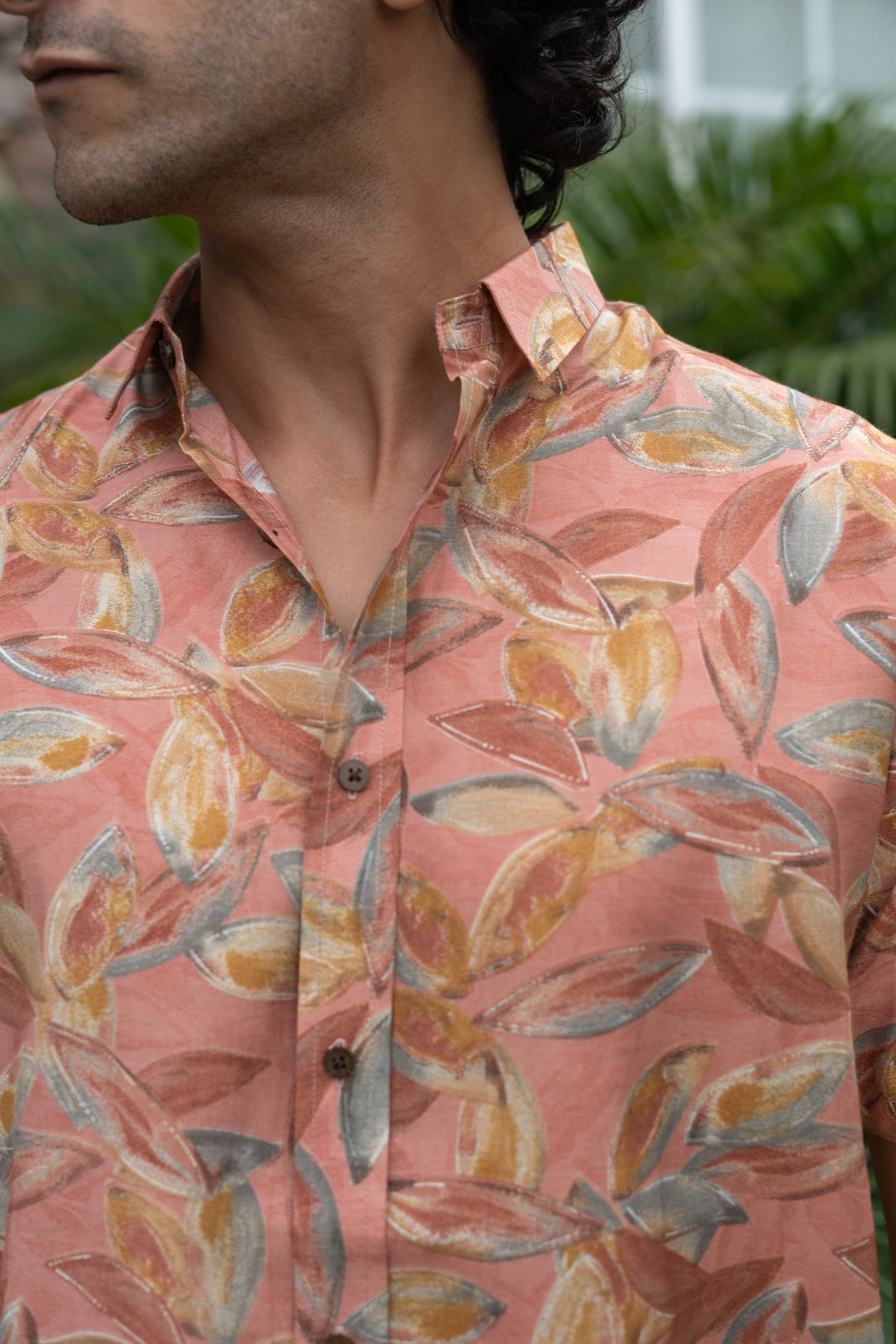 The Peach Color Half Sleeves All-Over Floral Print Party Shirt