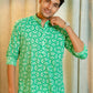 An Indian Man Wearing Green Long Kurta With Tribal Print
