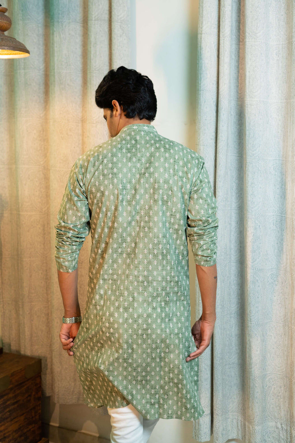 The Forest Green Long Kurta With Floral Butti Print