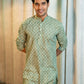 Man Wearing Green Long Kurta With Floral Butti Print