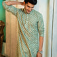 Green long kurta for men with floral butti print
