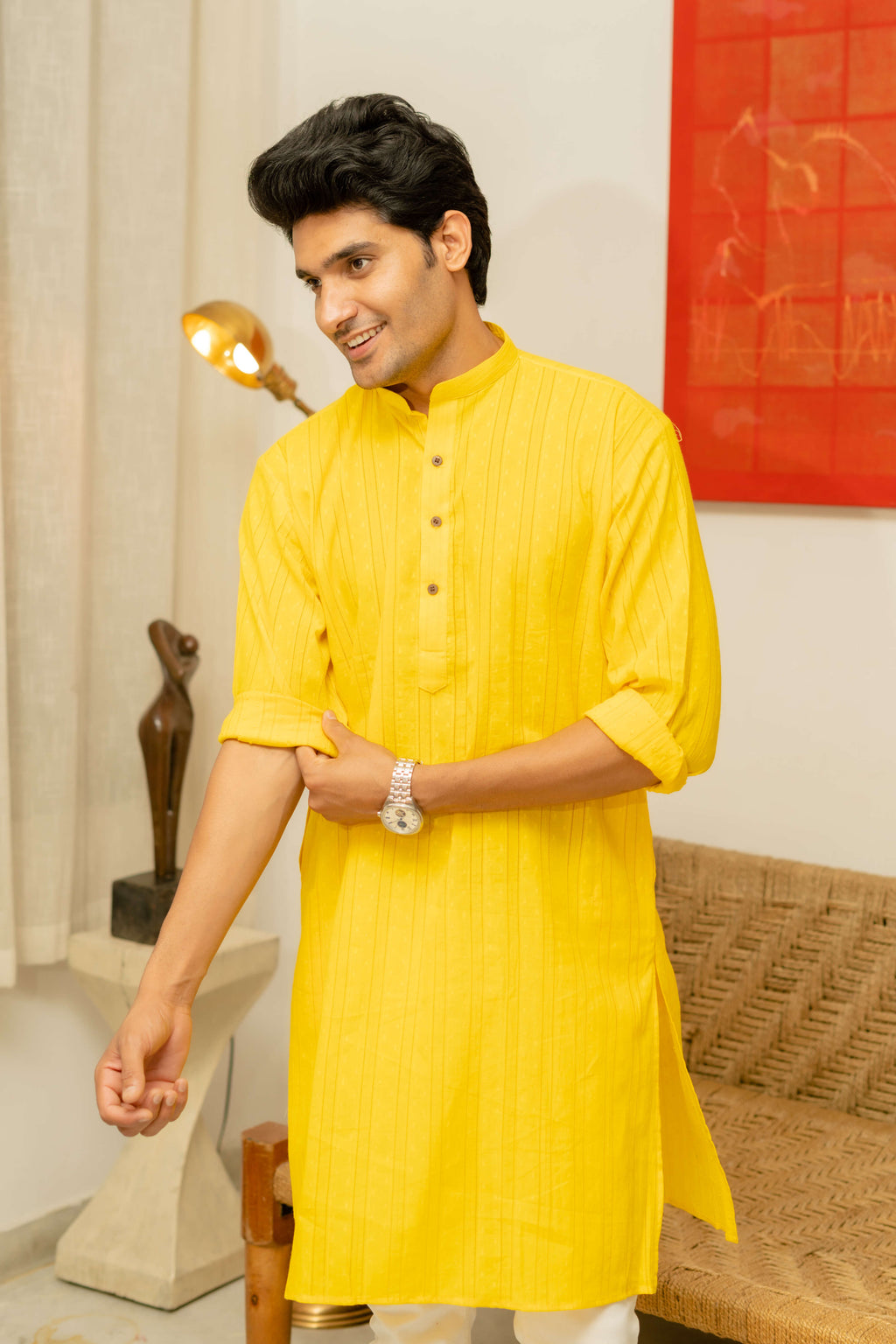 Yellow long kurta for men for haldi
