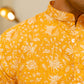 The Yellow Kantha Work Long Kurta With All-Over Floral Print