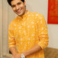 The Yellow Kantha Work Long Kurta With All-Over Floral Print