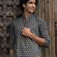 The Blue Short Kurta With Ajrak Look Floral Print
