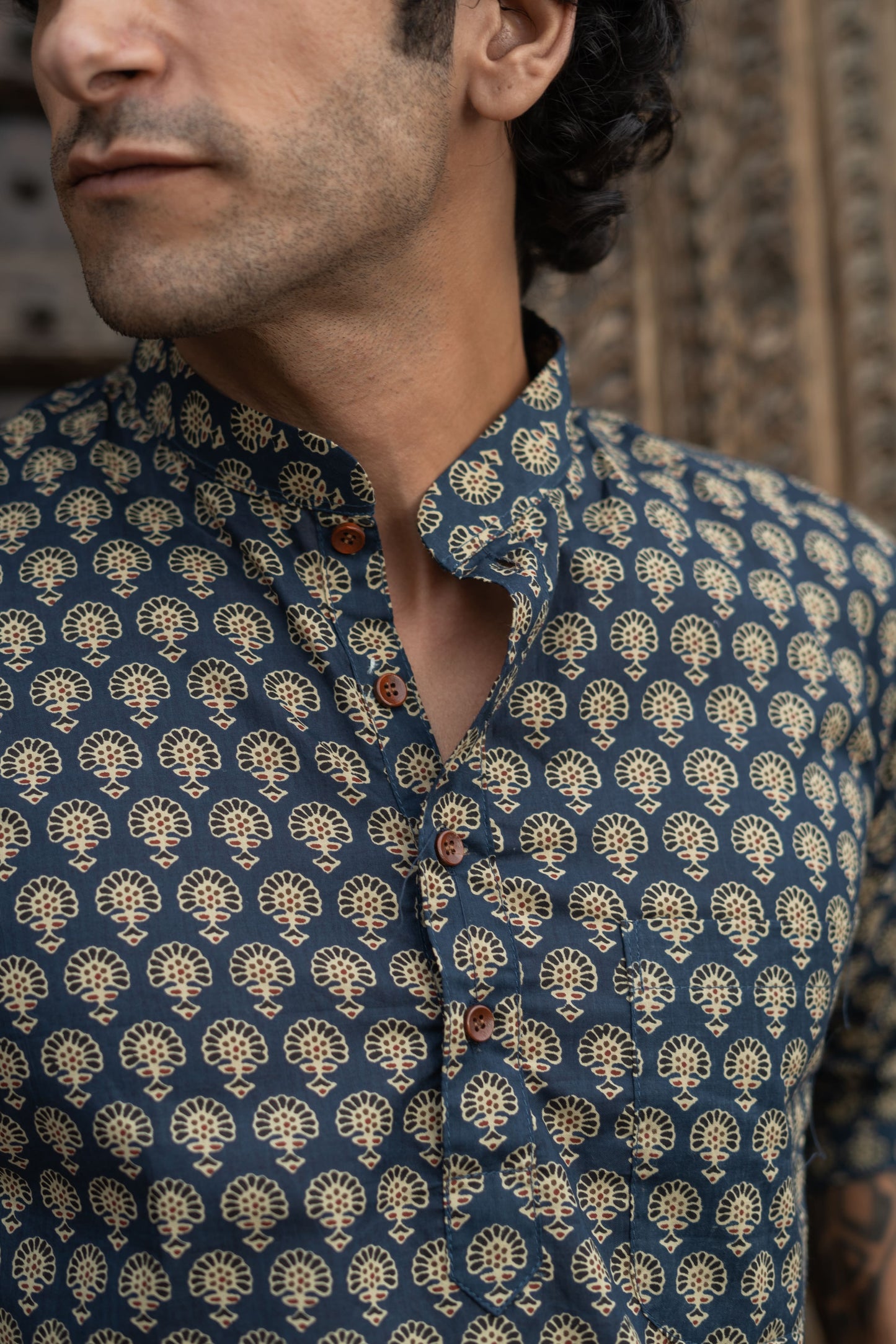 The Blue Short Kurta With Ajrak Look Floral Print