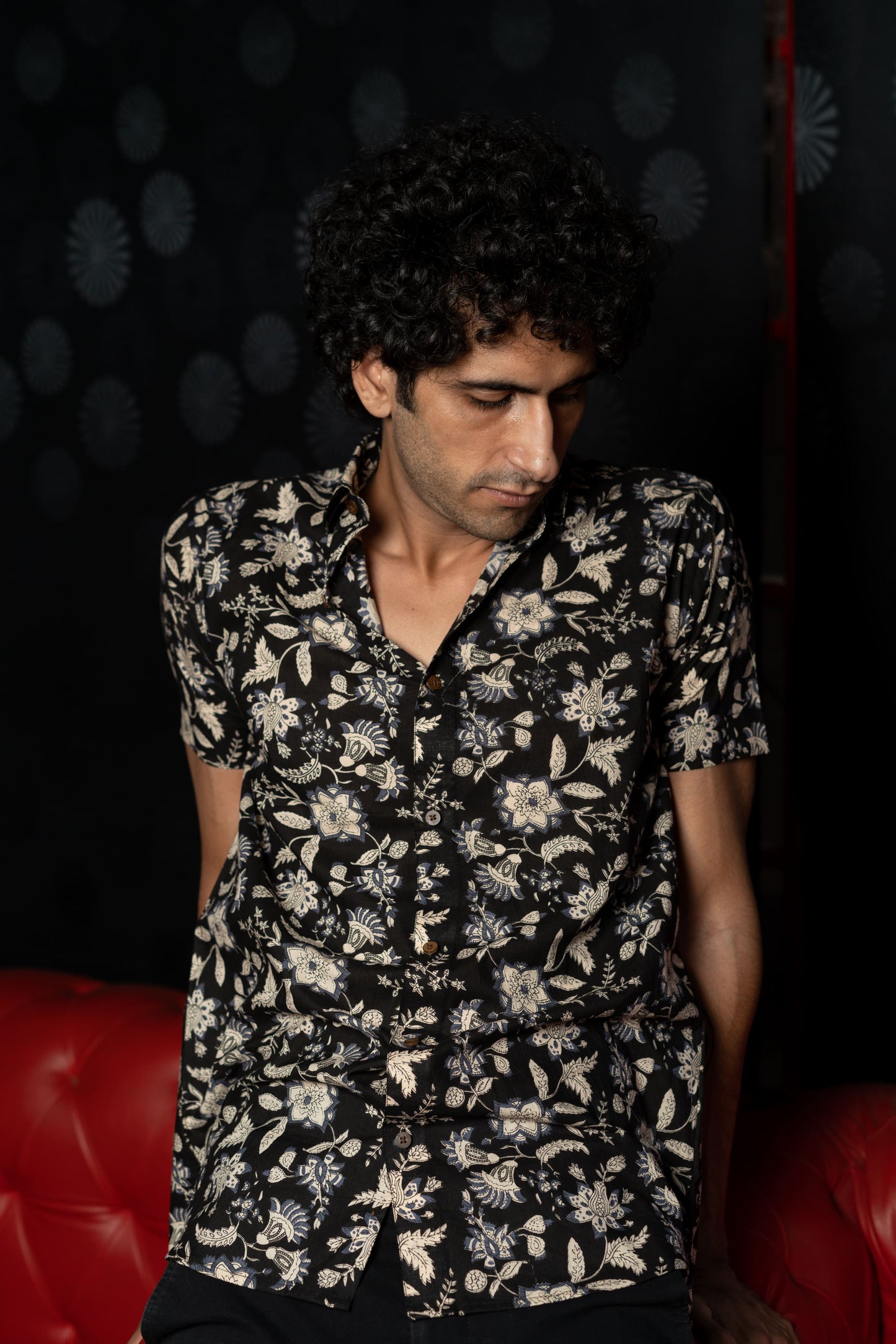 The Black And Off-White Half Sleeves Shirt With All-Over Floral Print
