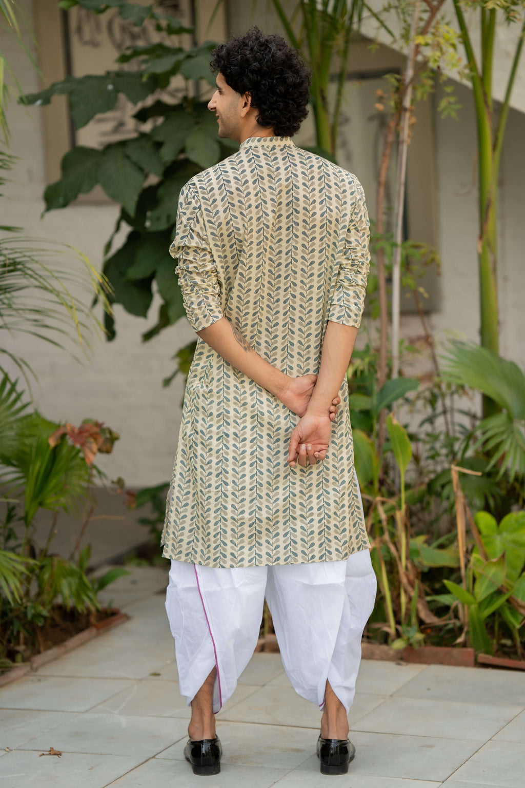 The Chalk White Color Long Kurta with Blue and Grey Petal Print