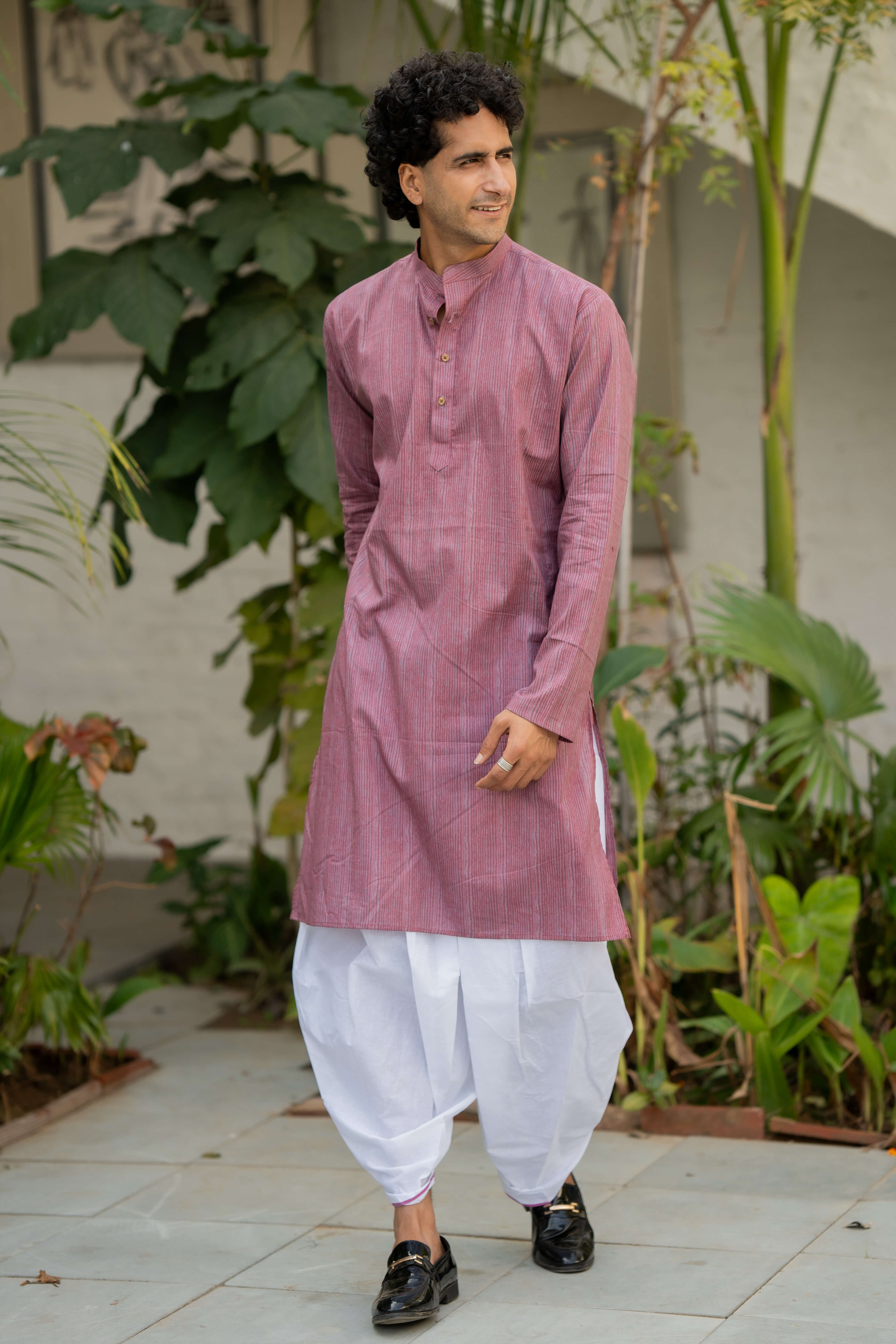 The Raisin Purple Long Kurta with Stripe Print