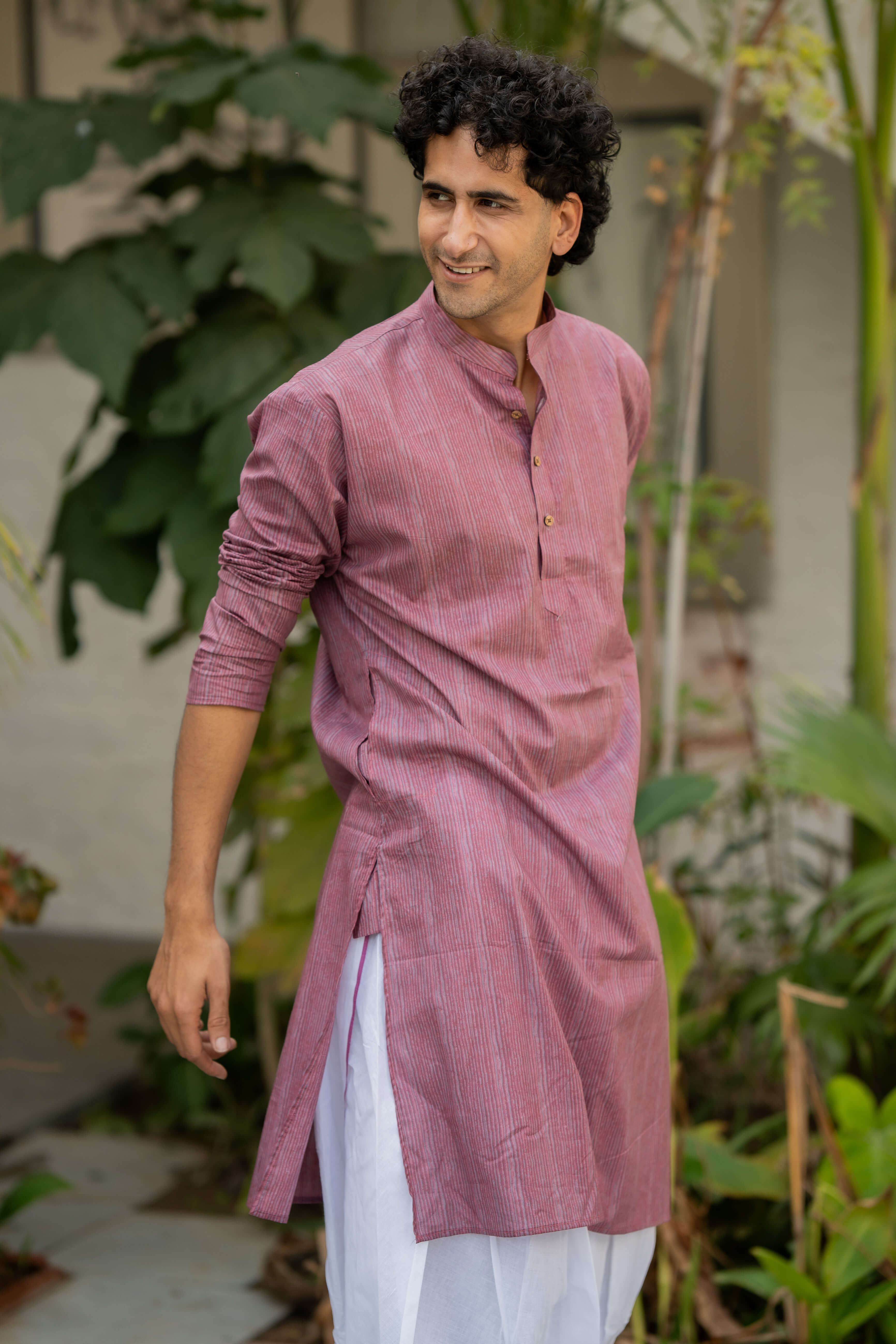 The Raisin Purple Long Kurta with Stripe Print