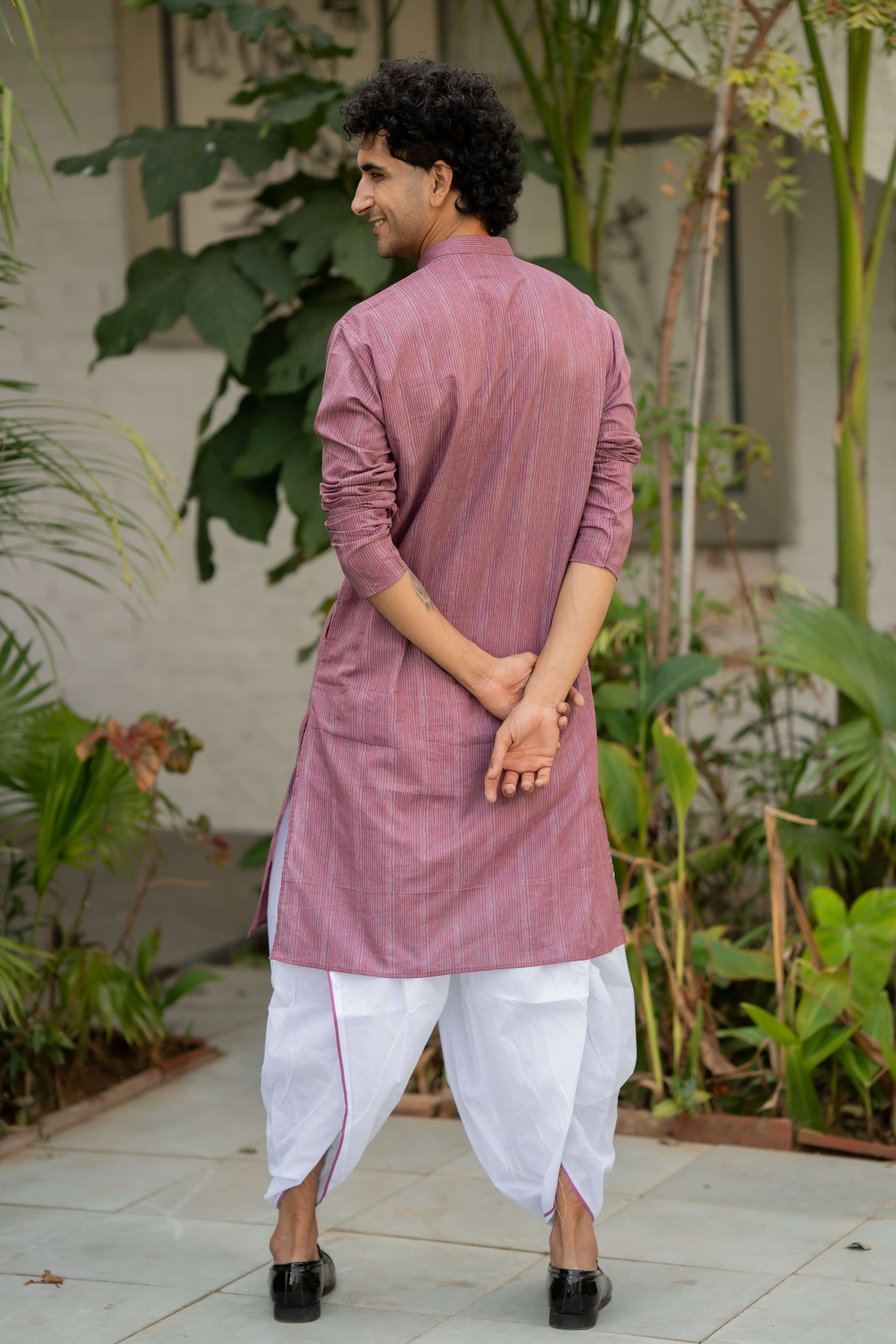 The Raisin Purple Long Kurta with Stripe Print