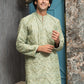 The Army Green Embroidery Work Long Kurta