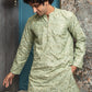 The Army Green Embroidery Work Long Kurta