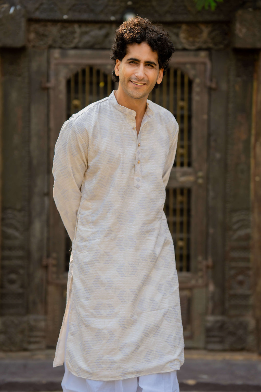 The Off White Long Kurta With White and Forst Thread and Sequins Work