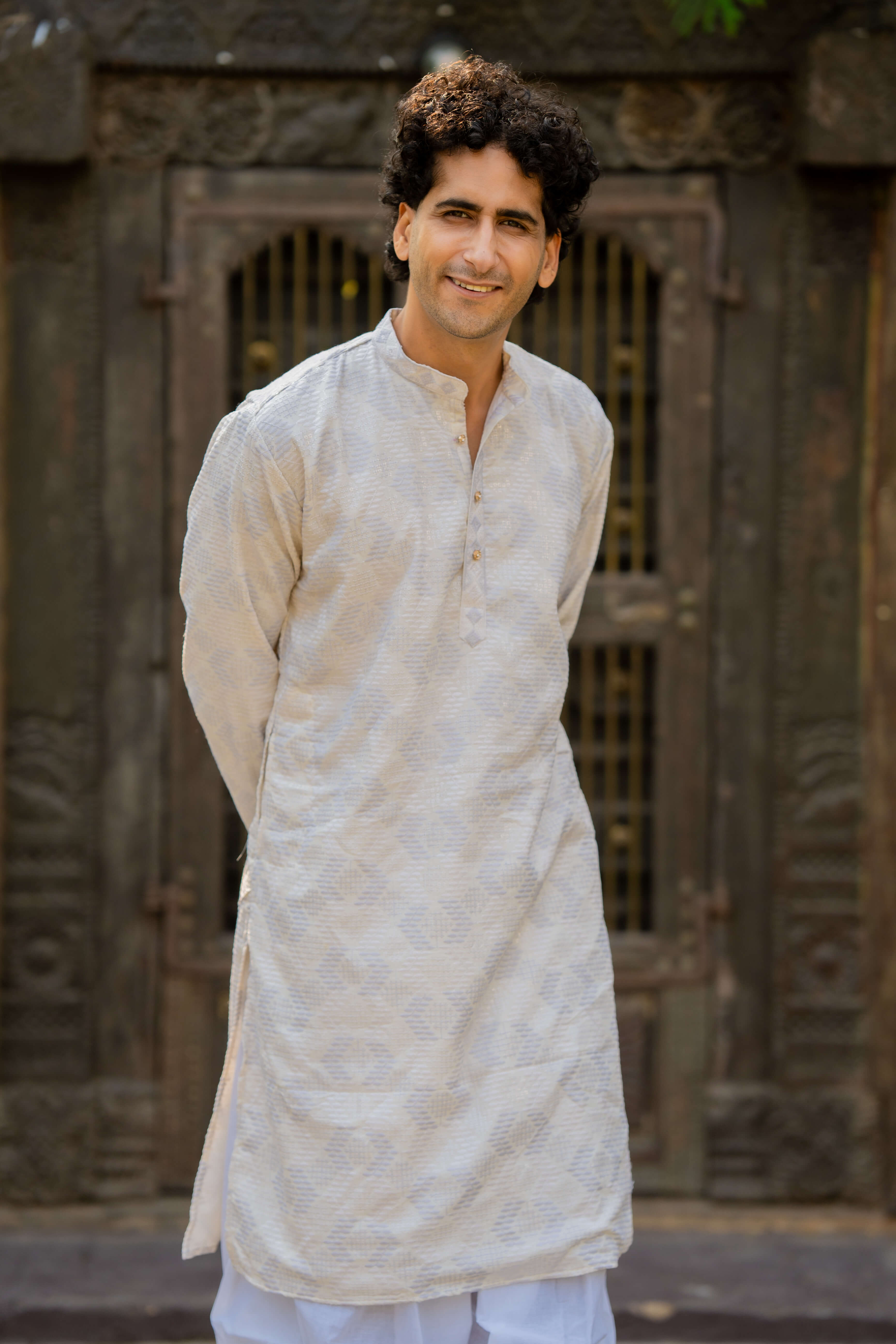 The Off White Long Kurta With White and Forst Thread and Sequins Work