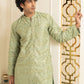 The Army Green Embroidery Work Long Kurta
