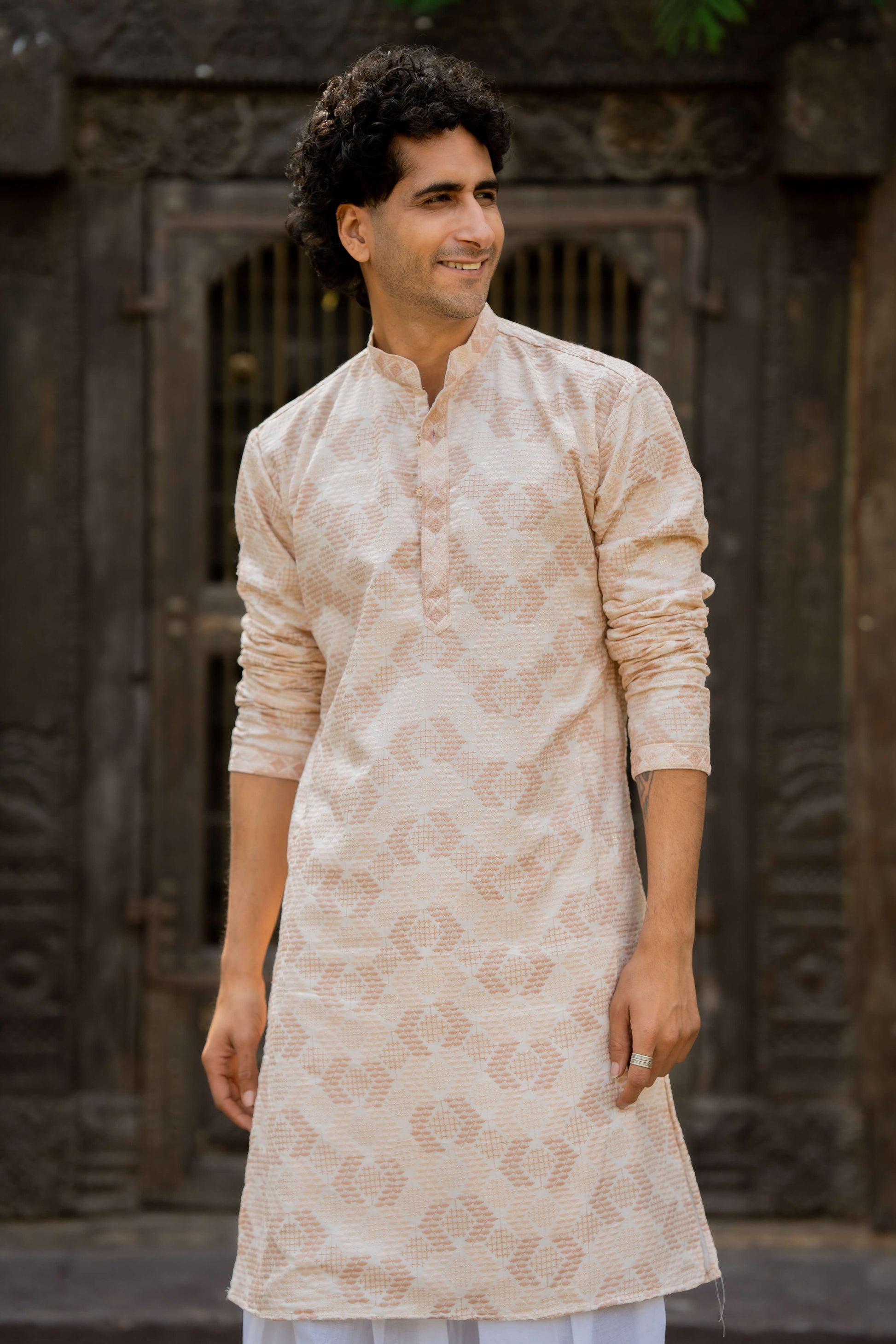 off-white long kurta with sequins work