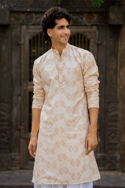 off-white long kurta with sequins work