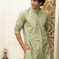 The Army Green Embroidery Work Long Kurta