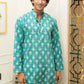 The Turquoise Color Long Kurta With Floral Foil Print