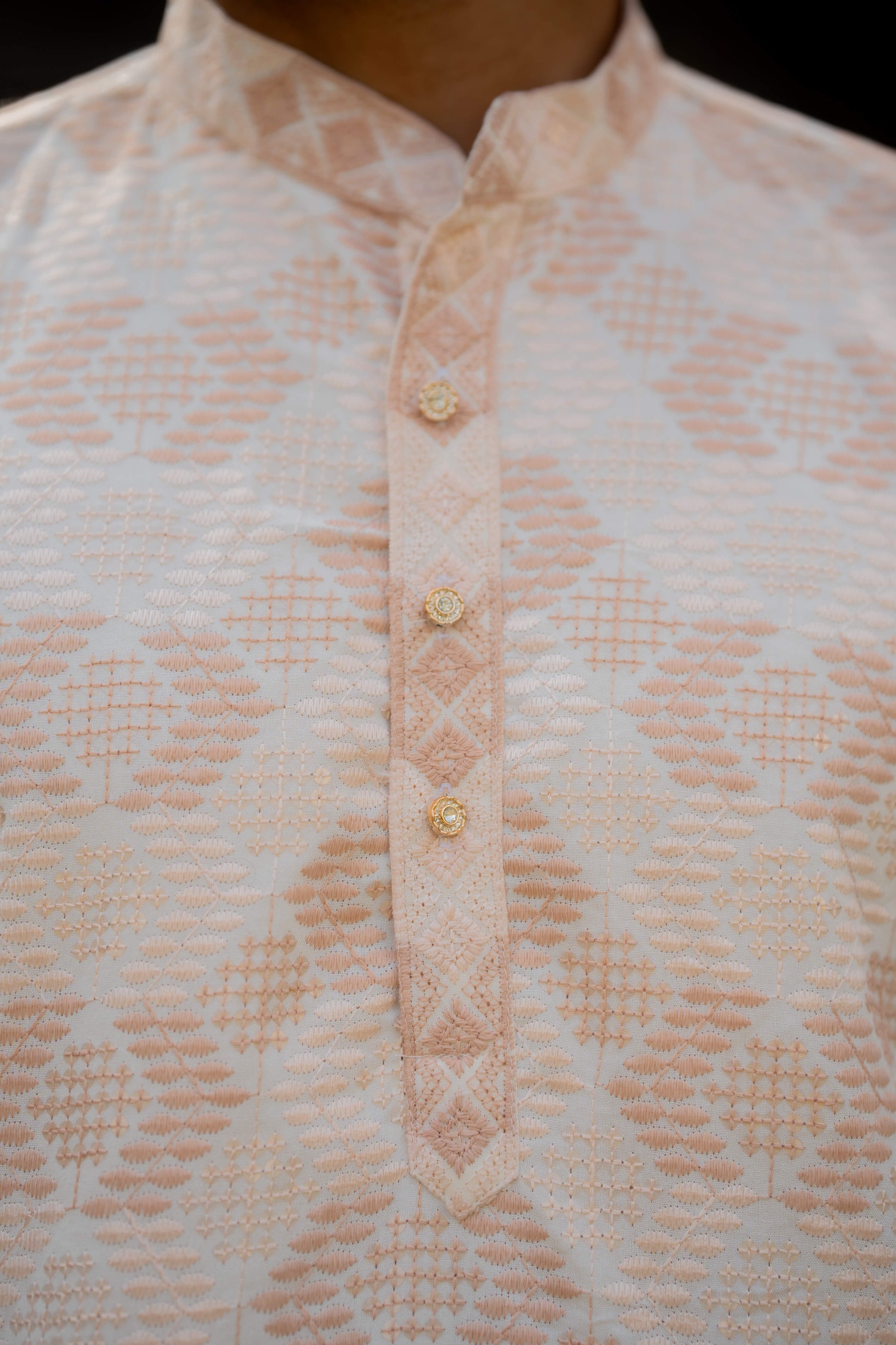 off-white kurta with cream color thread work