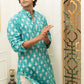 The Turquoise Color Long Kurta With Floral Foil Print