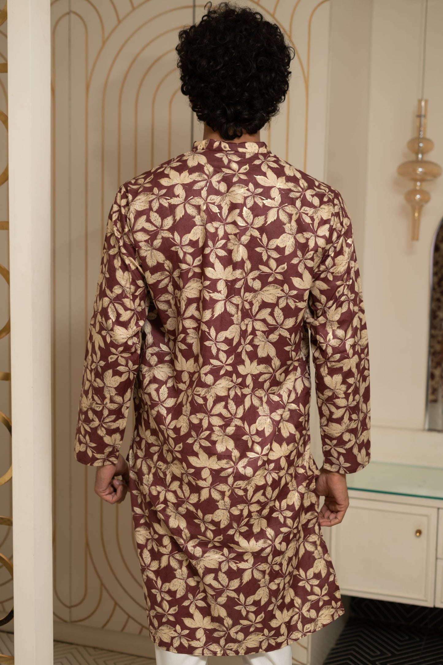 The Maroon All-Over Floral Foil Print Long Kurta